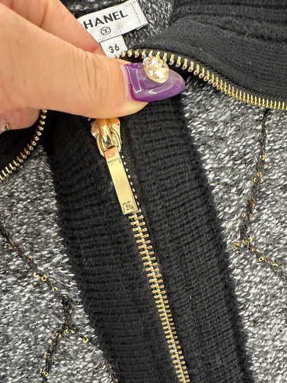 Large collar diamond grid zipper knitted jacket