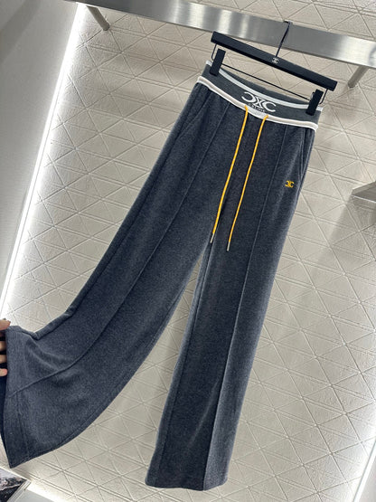 Color blocking drawstring straight leg pants