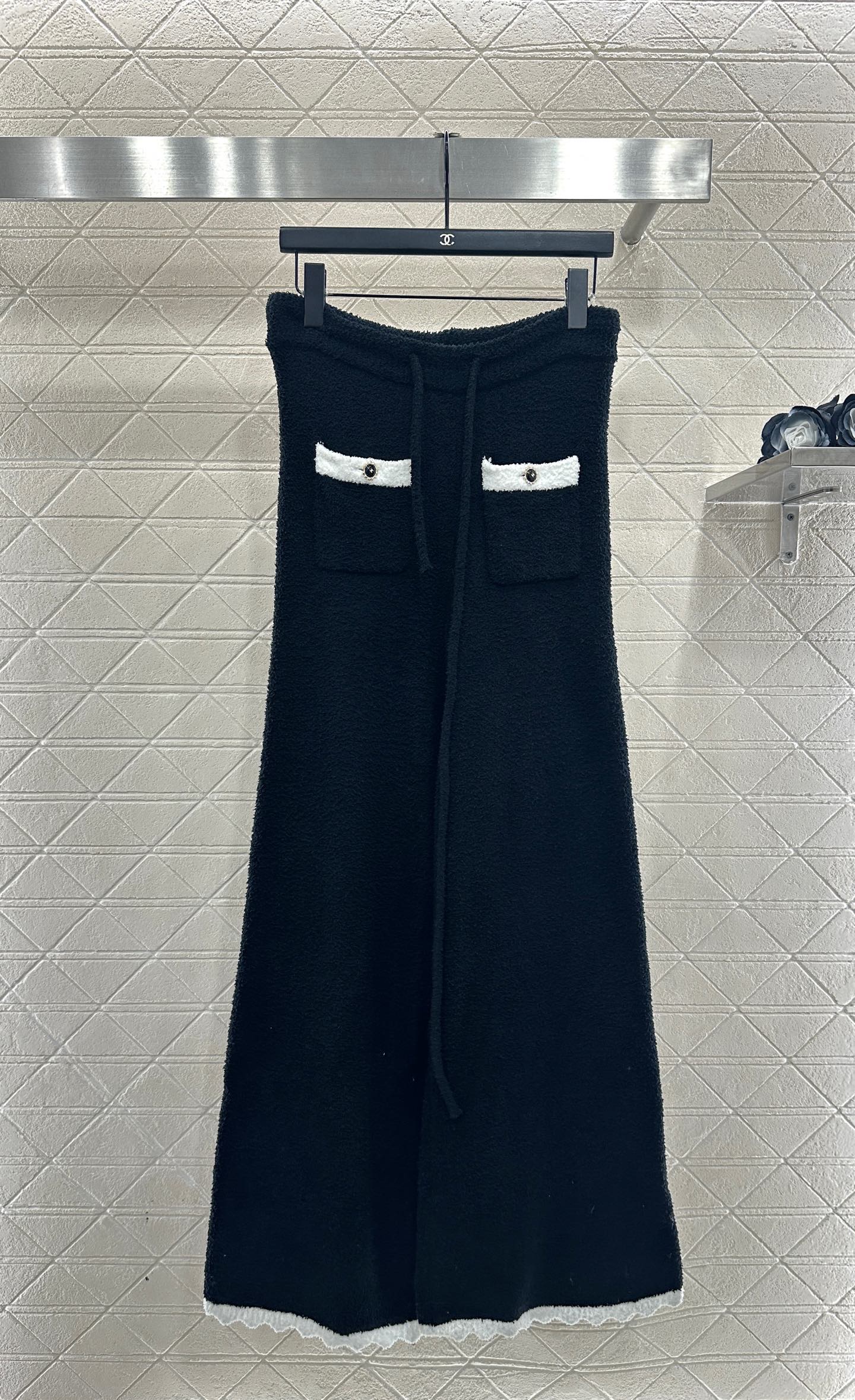 Knitted contrasting cardigan wide leg pants set