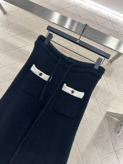 Knitted contrasting cardigan wide leg pants set