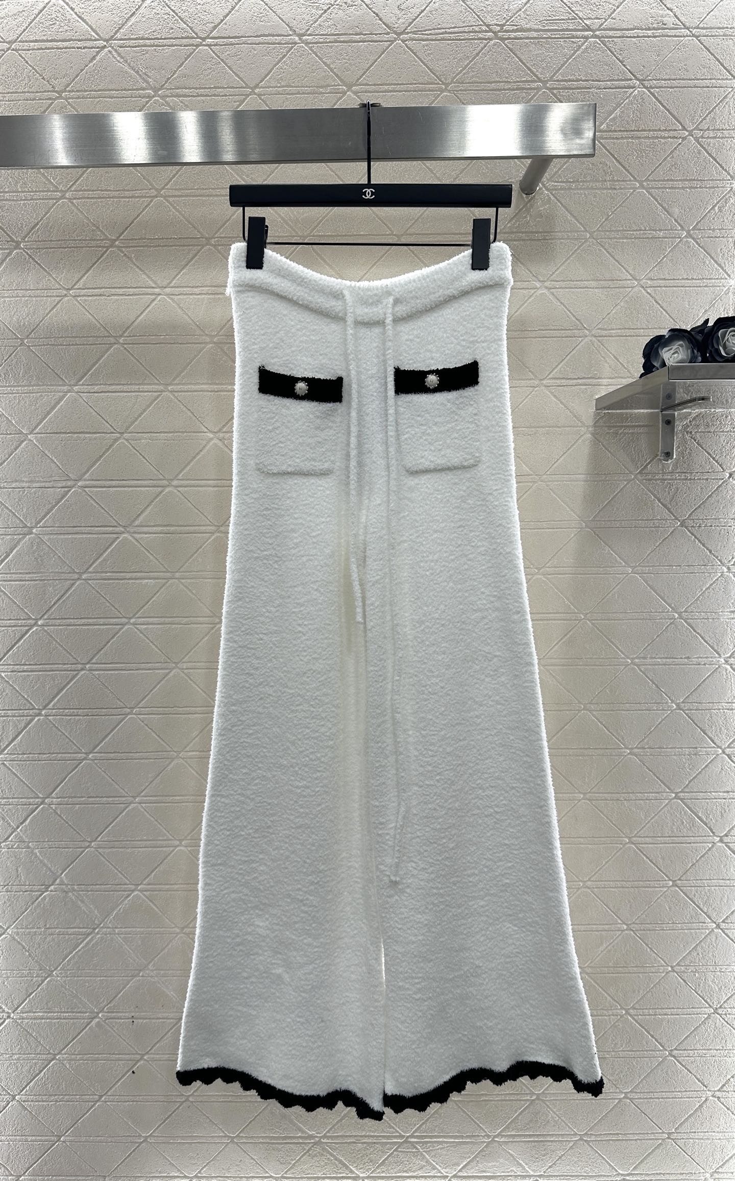 Knitted contrasting cardigan wide leg pants set