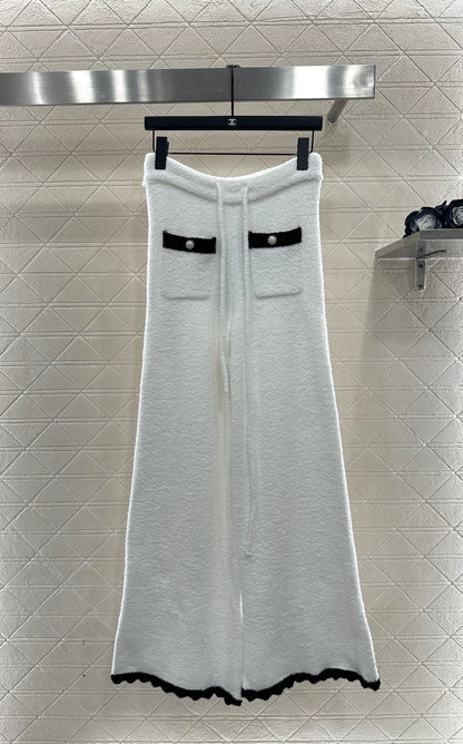 Knitted contrasting cardigan wide leg pants set
