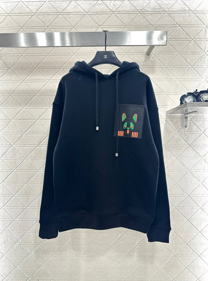 Leather Pocket Drawstring Hooded Sweatshirt