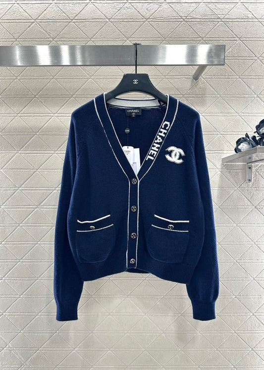 Letter V-Neck Knit Cardigan