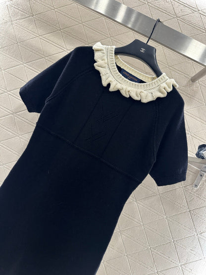 3D Color-Blocked Ruffled Lace Dress