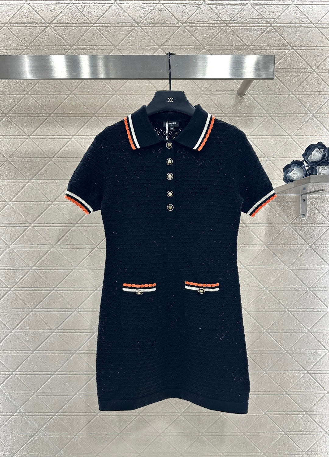 Color-Blocked Collared Knit Dress