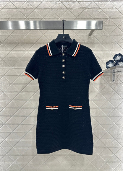 Color-Blocked Collared Knit Dress