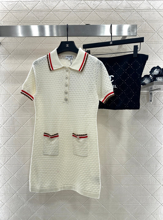Color-Blocked Collared Knit Dress