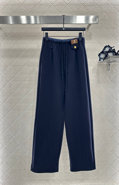 Fleece Drawstring Leather Tag Pants