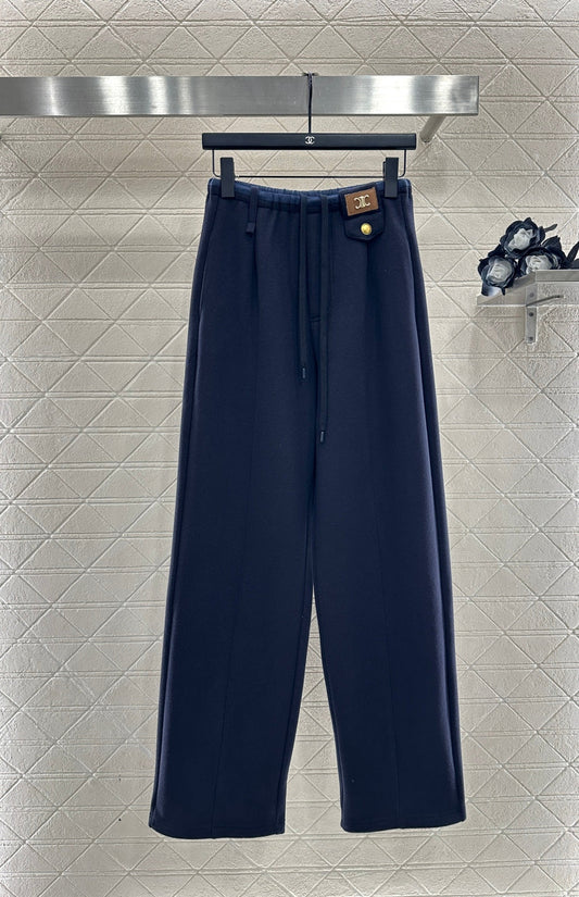 Fleece Drawstring Leather Tag Pants