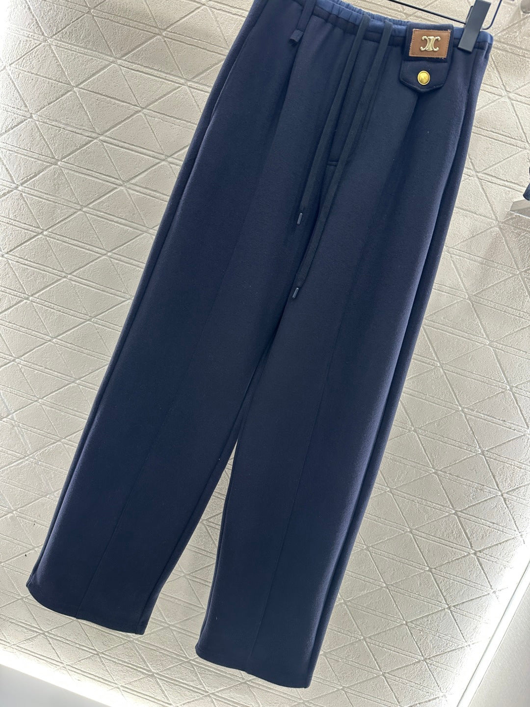 Fleece Drawstring Leather Tag Pants