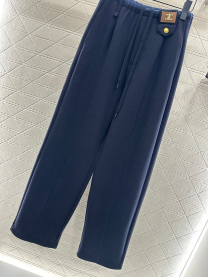 Fleece Drawstring Leather Tag Pants