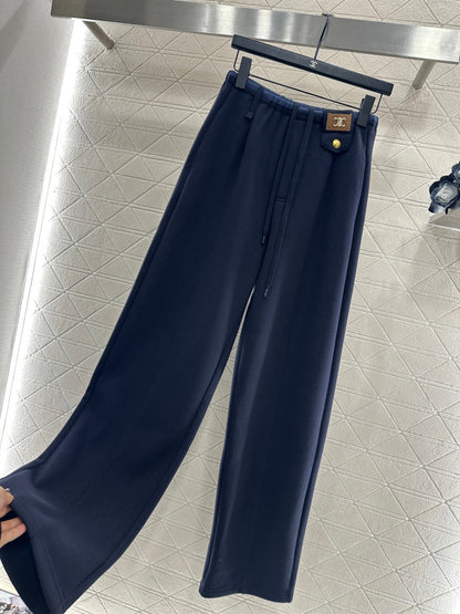 Fleece Drawstring Leather Tag Pants