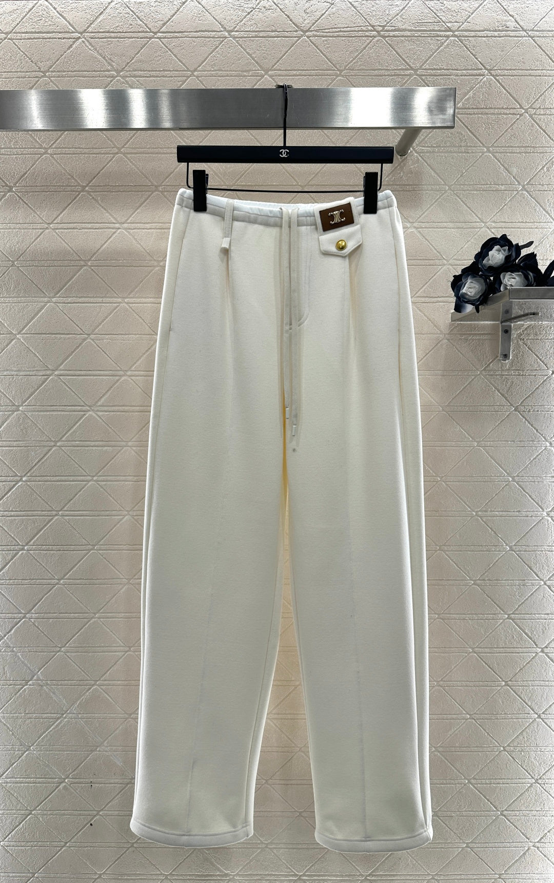 Fleece Drawstring Leather Tag Pants