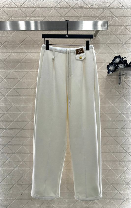 Fleece Drawstring Leather Tag Pants