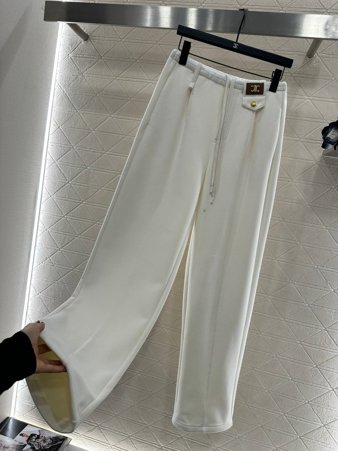 Fleece Drawstring Leather Tag Pants