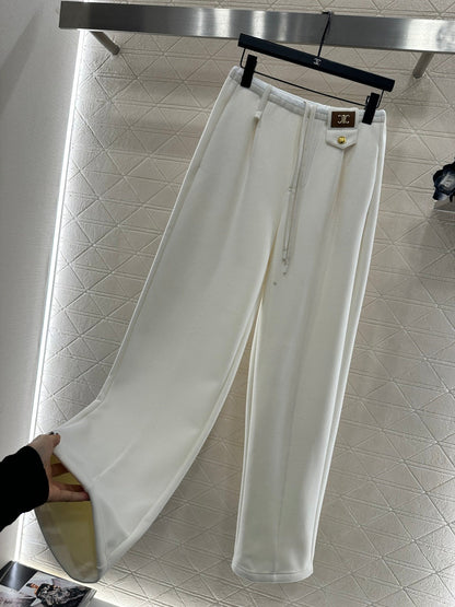 Fleece Drawstring Leather Tag Pants