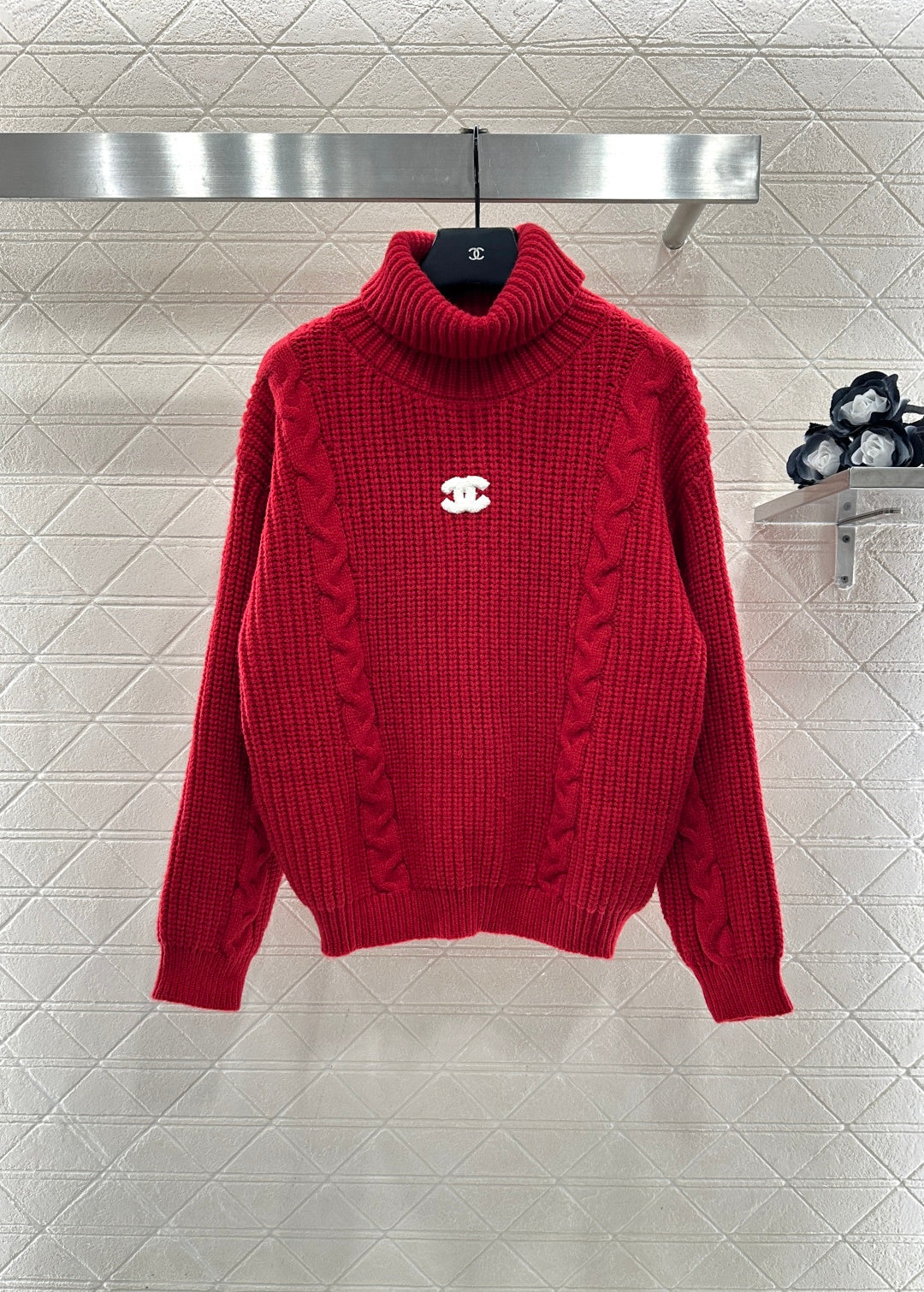 High-Neck Letter Sweater