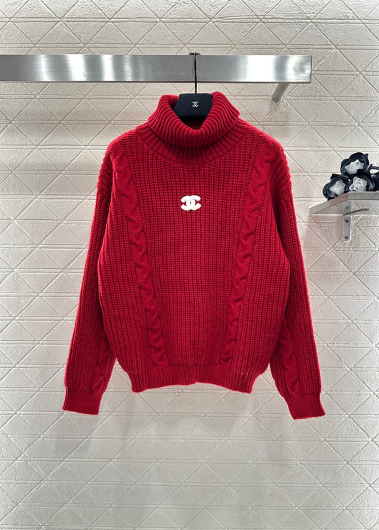 High-Neck Letter Sweater