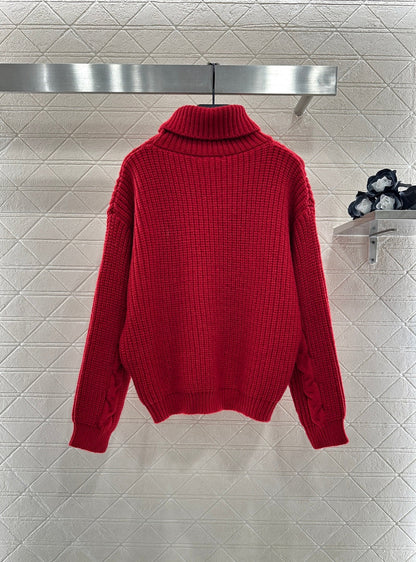 High-Neck Letter Sweater