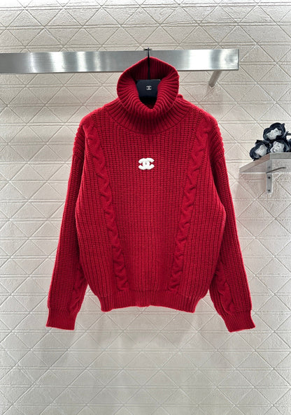 High-Neck Letter Sweater