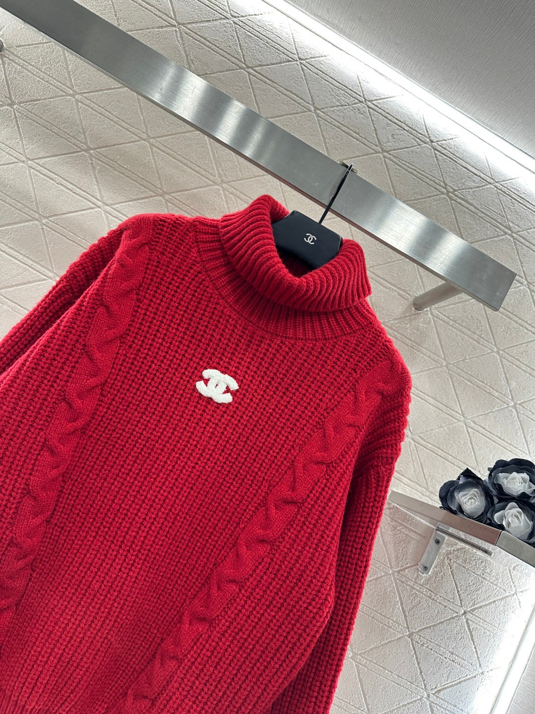 High-Neck Letter Sweater