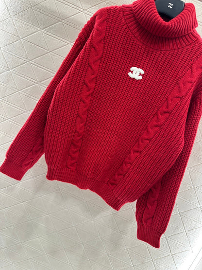 High-Neck Letter Sweater