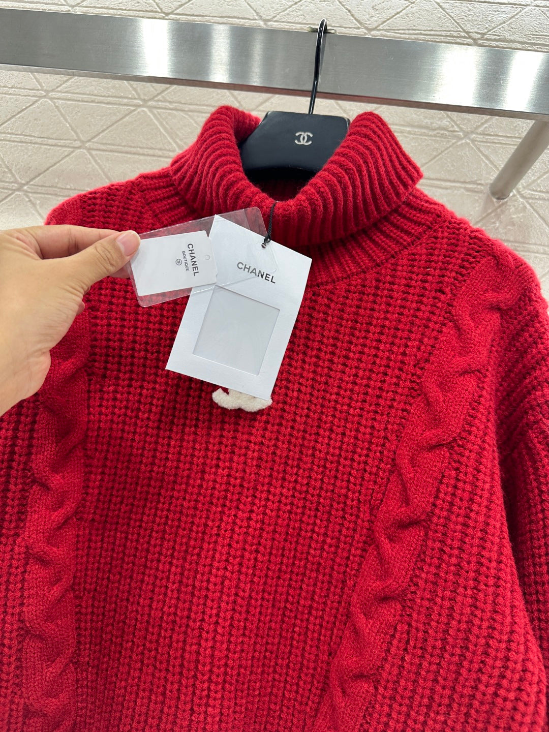 High-Neck Letter Sweater