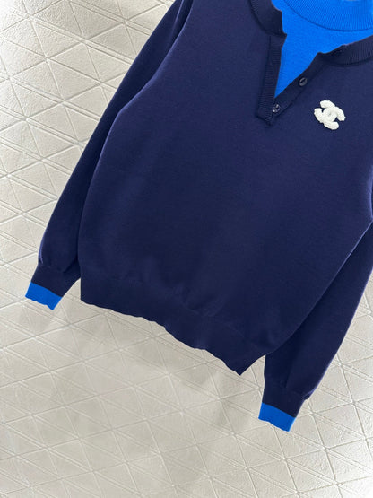 Color-blocked faux two-piece sweater