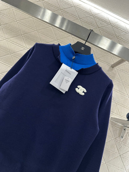 Color-blocked faux two-piece sweater