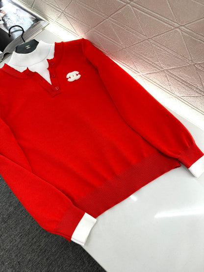 Color-blocked faux two-piece sweater