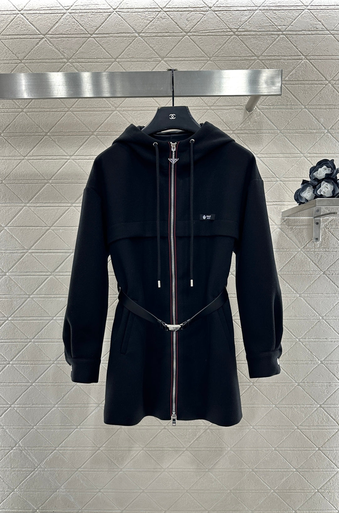 Hooded Belted Mid-Length Coat