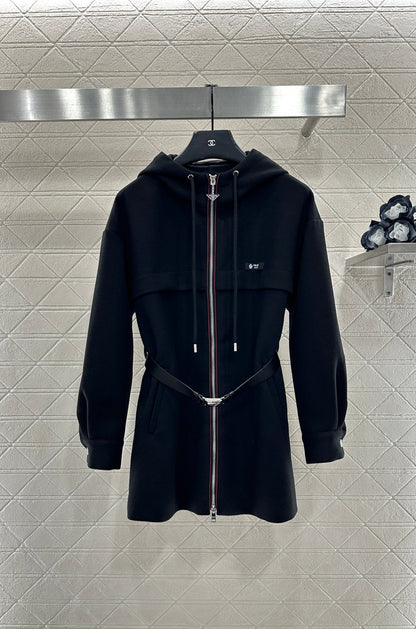 Hooded Belted Mid-Length Coat