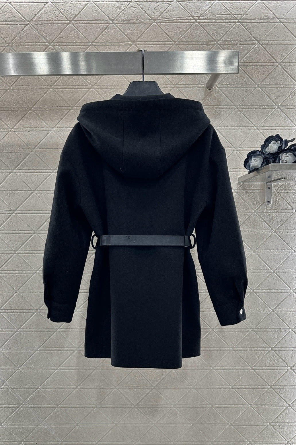 Hooded Belted Mid-Length Coat