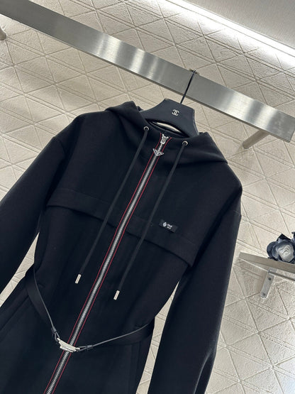 Hooded Belted Mid-Length Coat