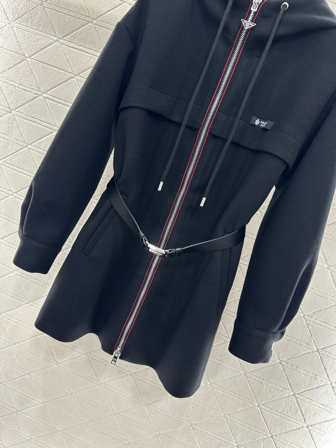 Hooded Belted Mid-Length Coat