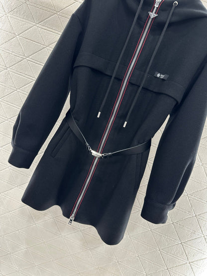 Hooded Belted Mid-Length Coat