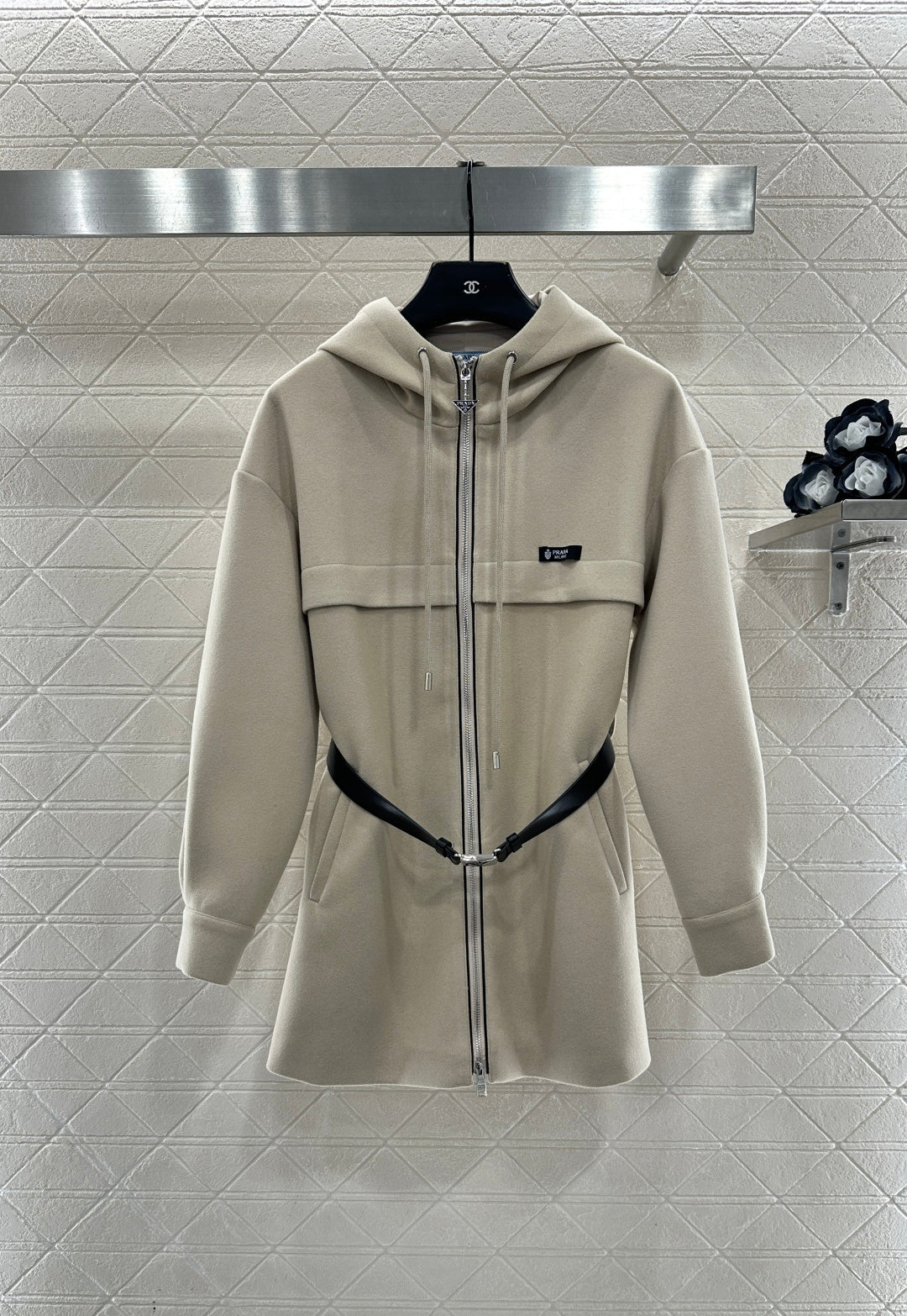 Hooded Belted Mid-Length Coat