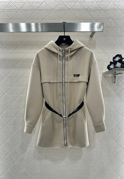 Hooded Belted Mid-Length Coat