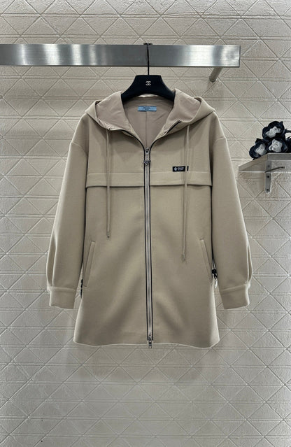 Hooded Belted Mid-Length Coat