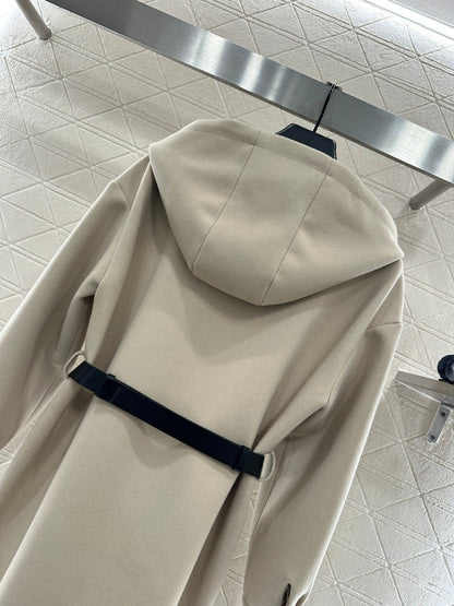 Hooded Belted Mid-Length Coat
