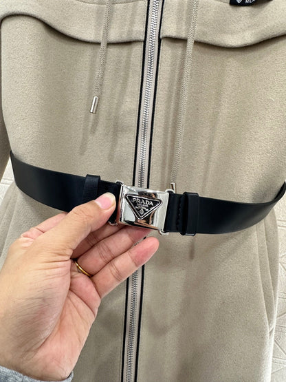 Hooded Belted Mid-Length Coat