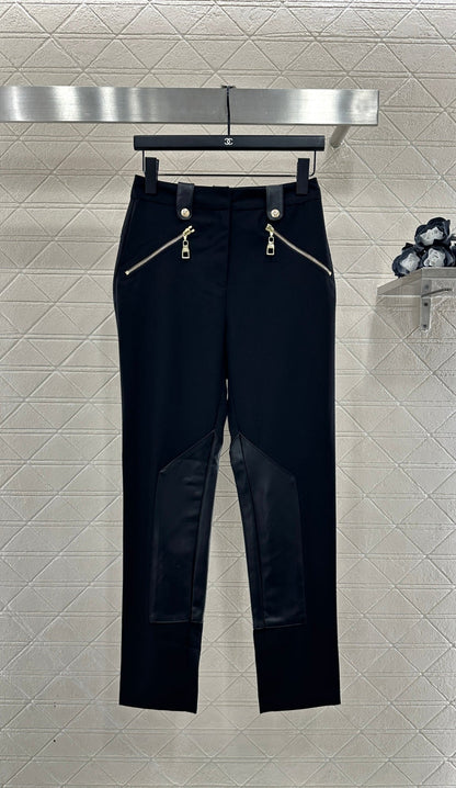 High-Elastic Leather Zipper Pants