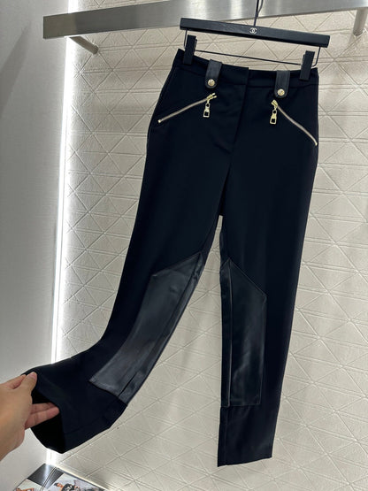 High-Elastic Leather Zipper Pants