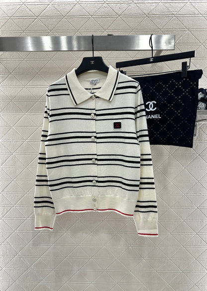 Striped Collared Knit Cardigan