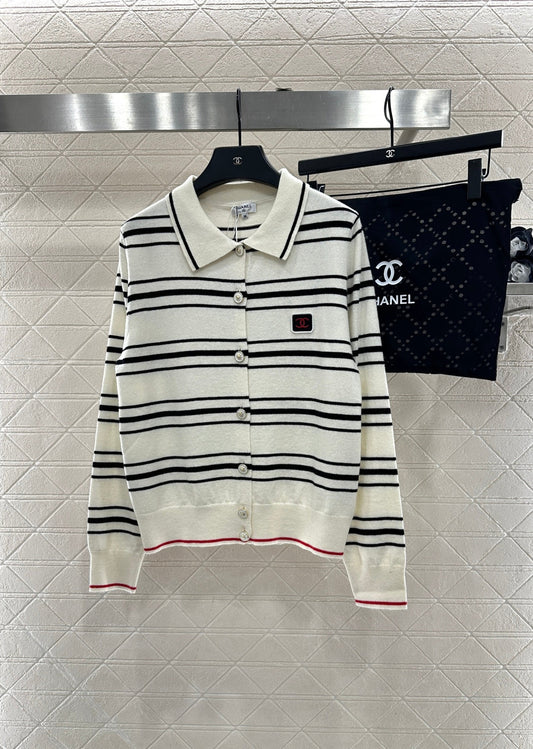 Striped Collared Knit Cardigan