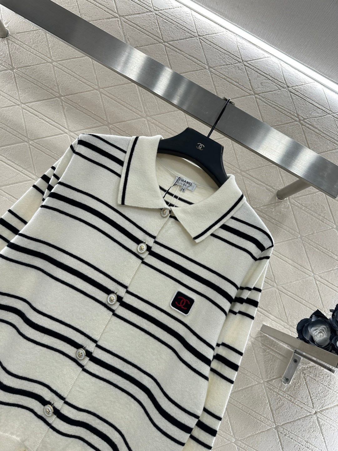 Striped Collared Knit Cardigan