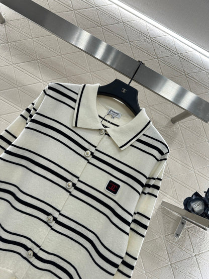 Striped Collared Knit Cardigan