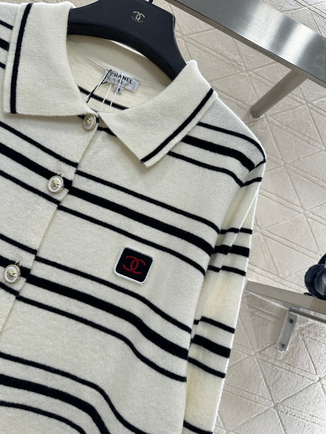 Striped Collared Knit Cardigan