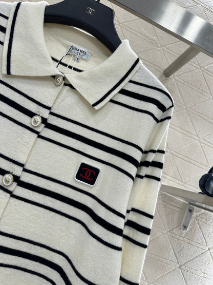 Striped Collared Knit Cardigan